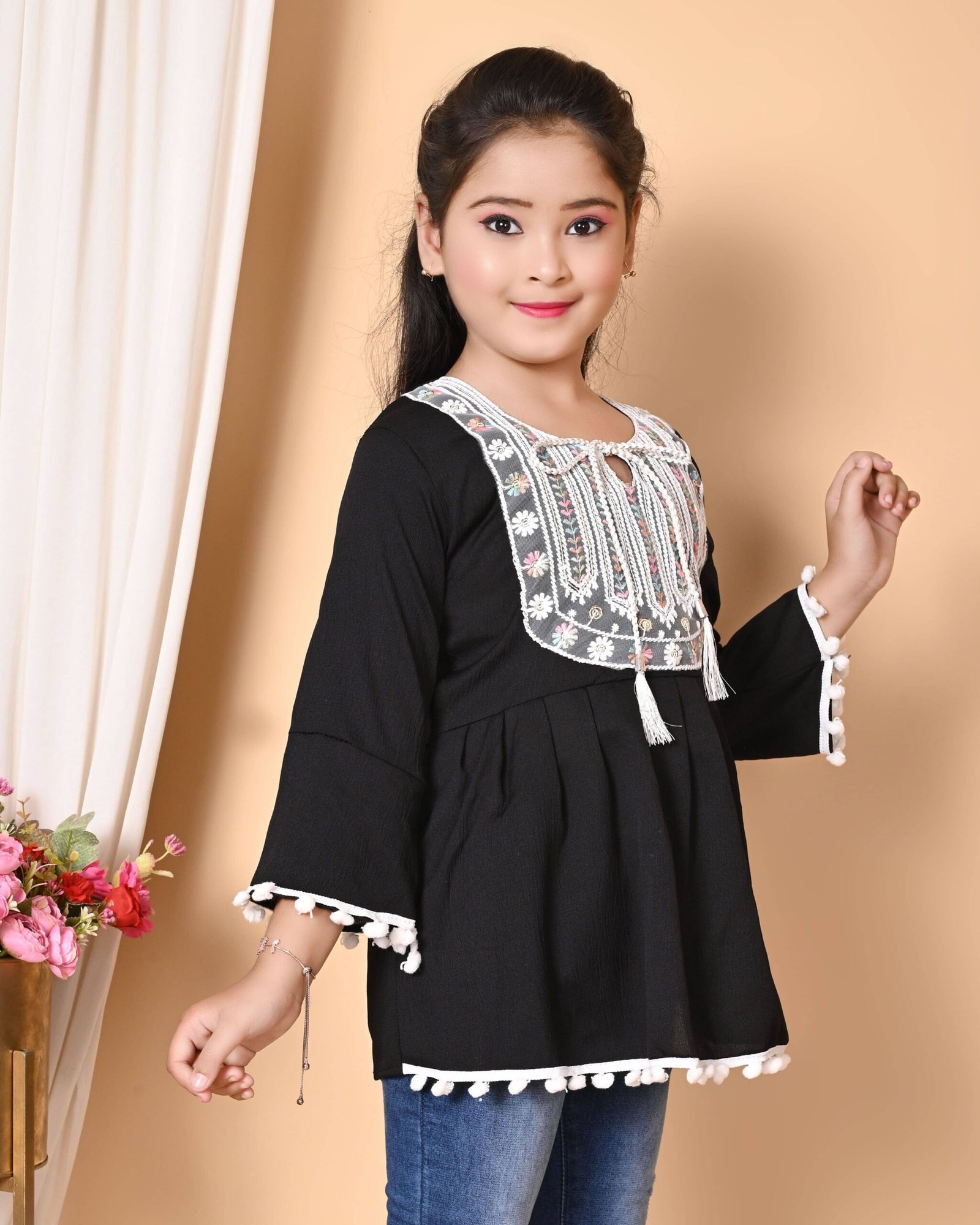 Zenat Pack of 1 Girls Rayon Top ( Black ) - Image 3