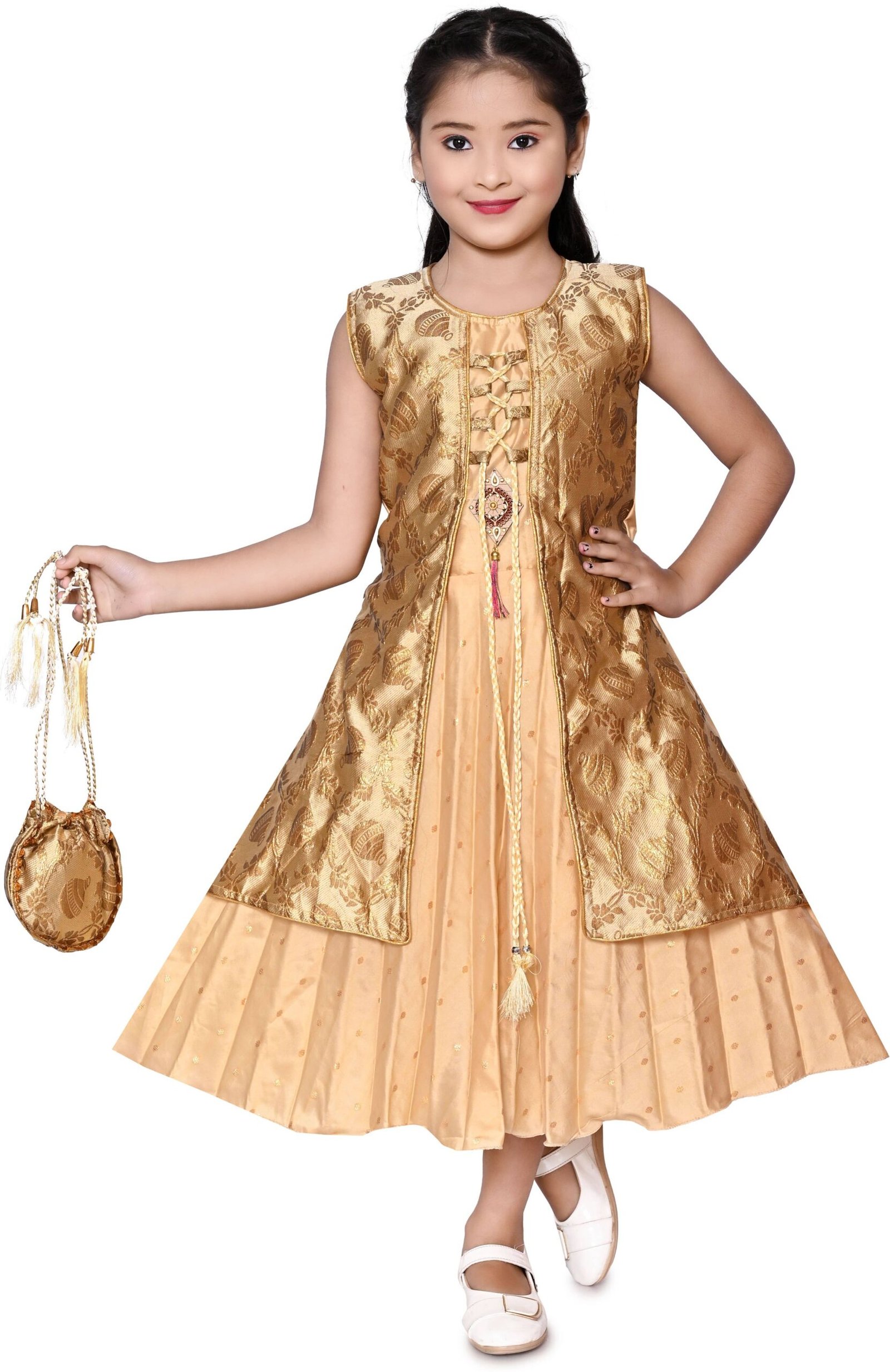 Zenat Silk Blend Frock For Girls ( Pack of 1 , Gold )