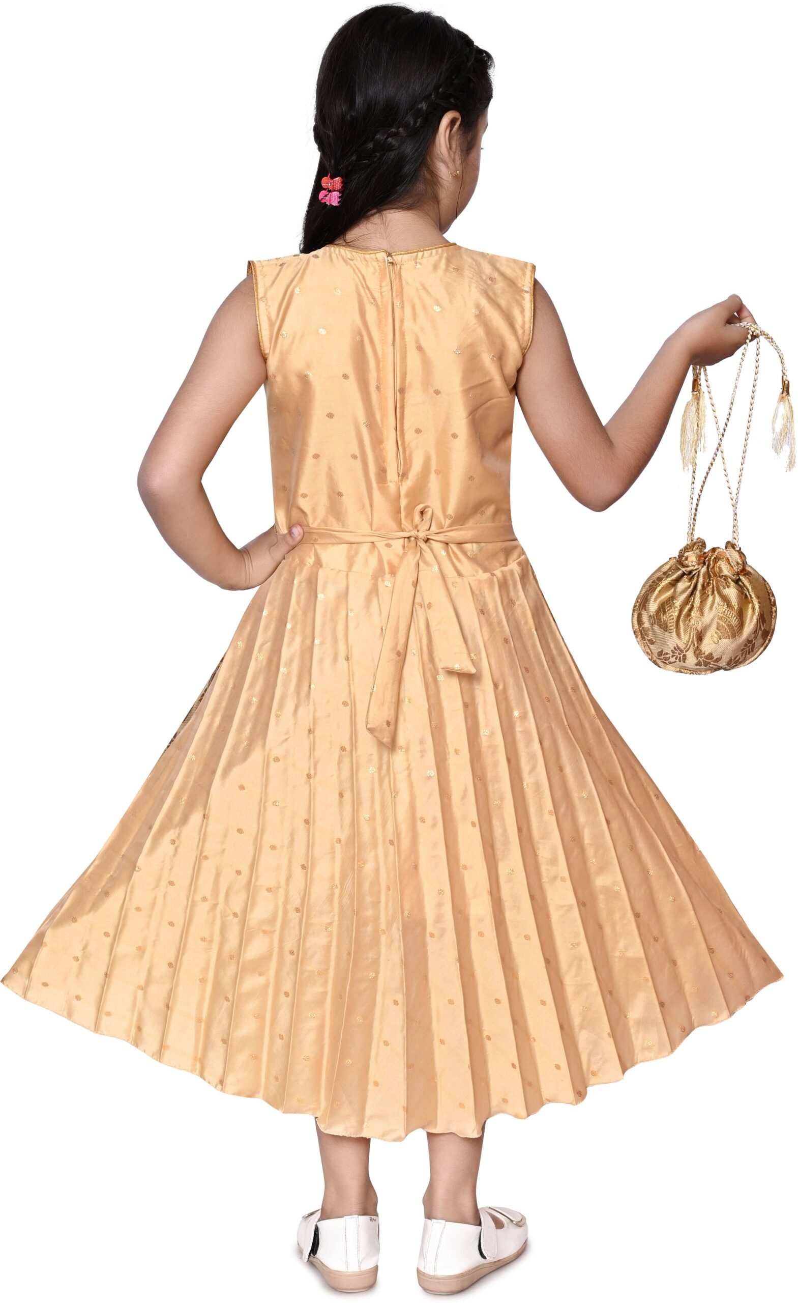 Zenat Silk Blend Frock For Girls ( Pack of 1 , Gold ) - Image 2