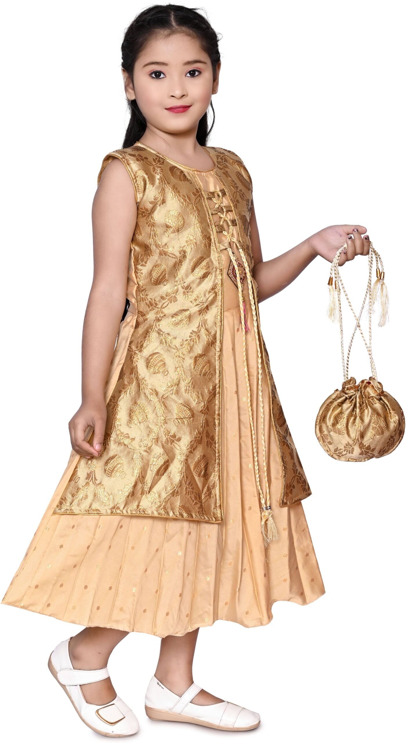 Zenat Silk Blend Frock For Girls ( Pack of 1 , Gold ) - Image 4
