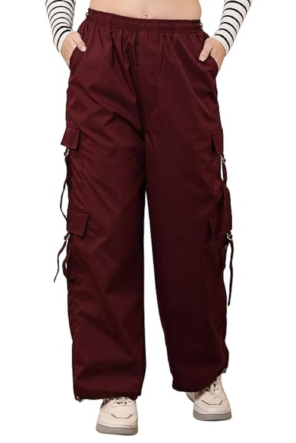 areal fashion Pack of 1 Girls Polyester Cargos ( Burgundy )