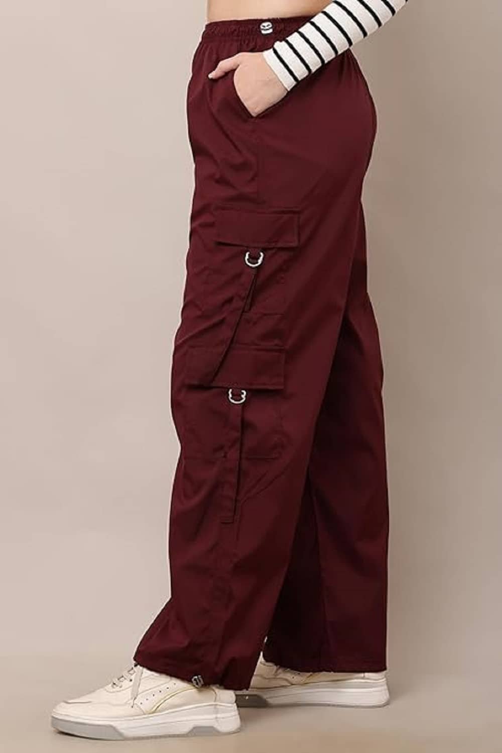 areal fashion Pack of 1 Girls Polyester Cargos ( Burgundy ) - Image 2