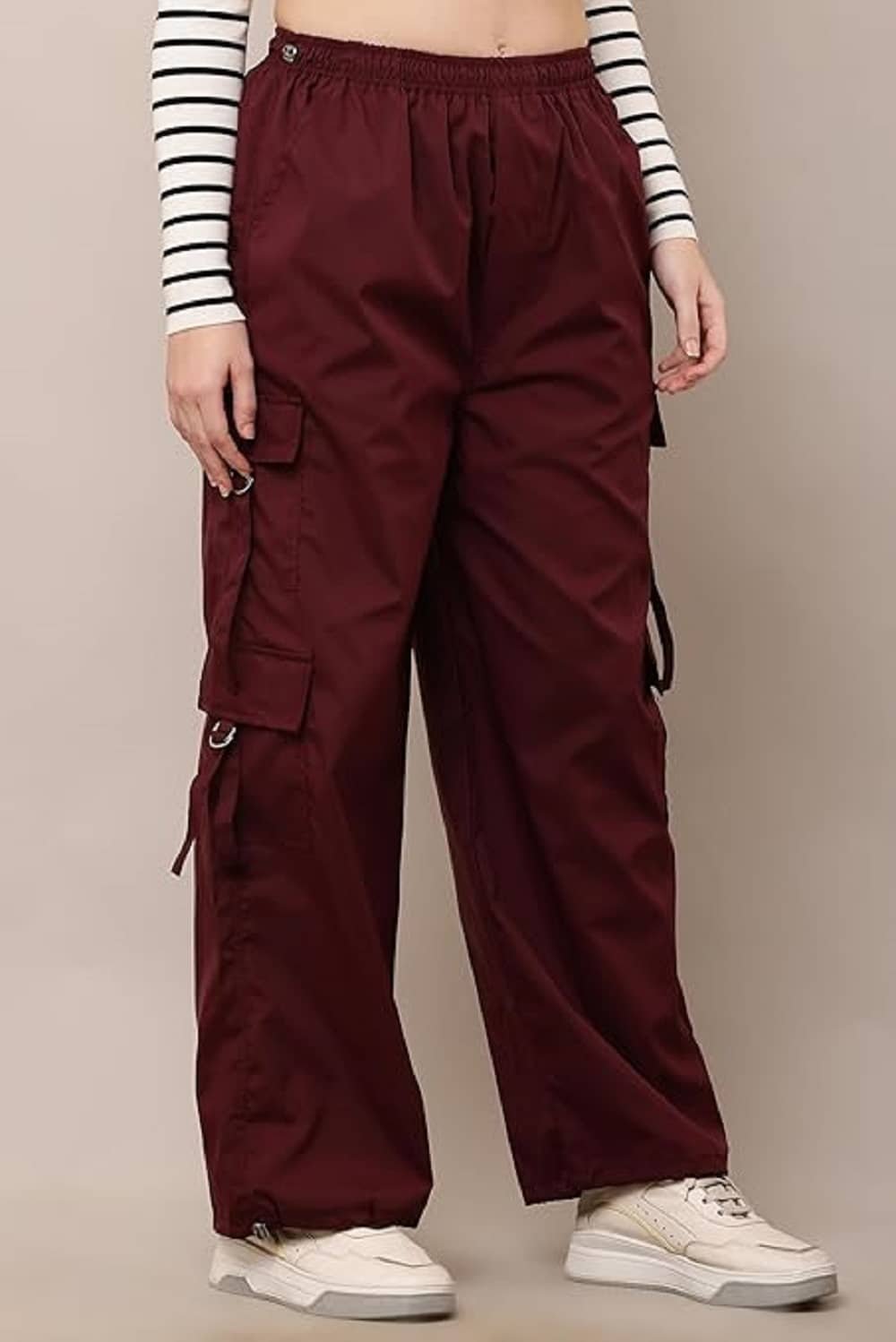 areal fashion Pack of 1 Girls Polyester Cargos ( Burgundy ) - Image 4
