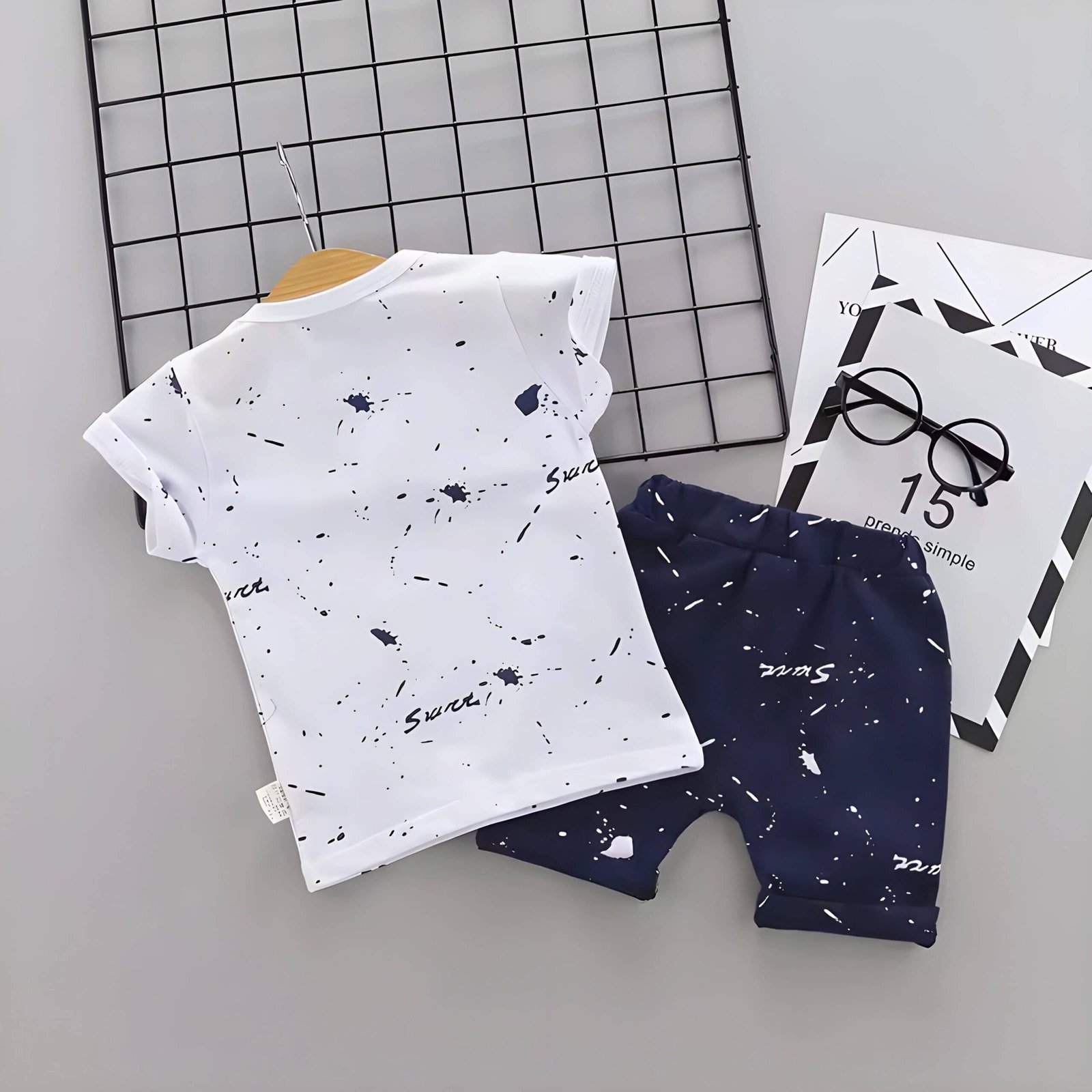 child store Pack of 1 Unisex Hosiery T-shirt & Shorts Set ( White ) - Image 2