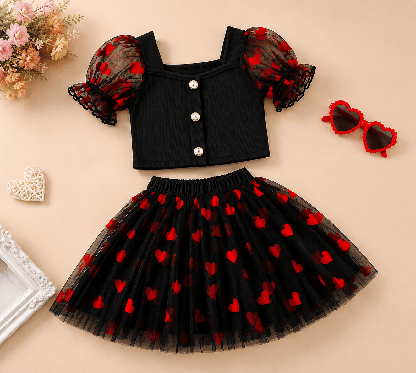 elleen Baby Girls Cotton Blend T-shirt & Skirt Set ( Black , Pack of 1 )