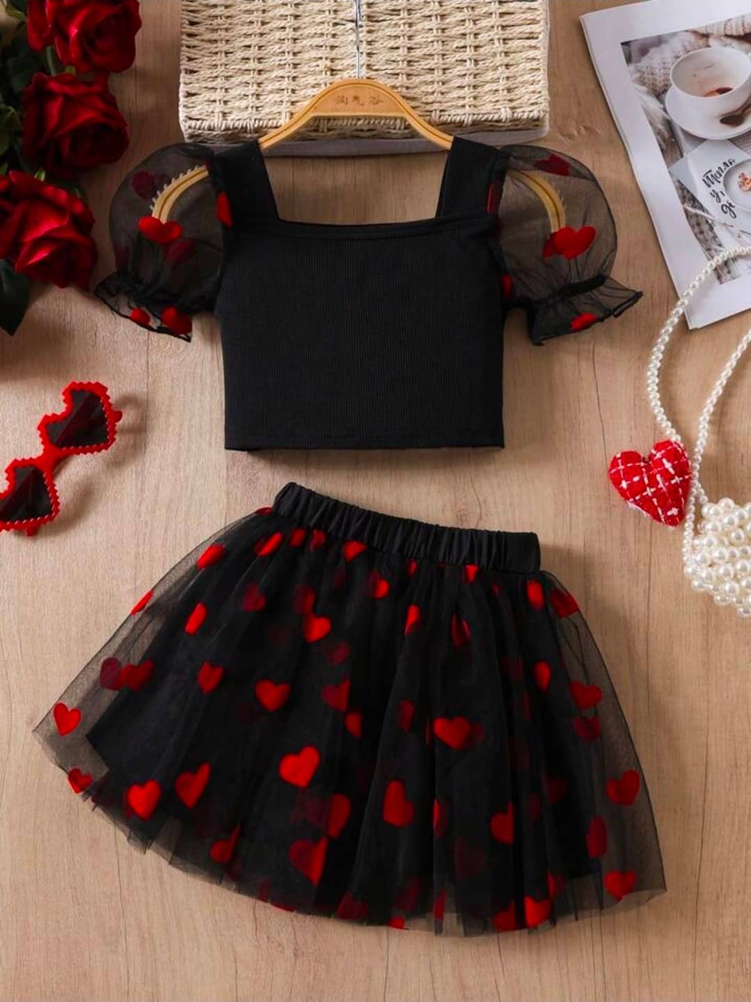 elleen Baby Girls Cotton Blend T-shirt & Skirt Set ( Black , Pack of 1 ) - Image 2