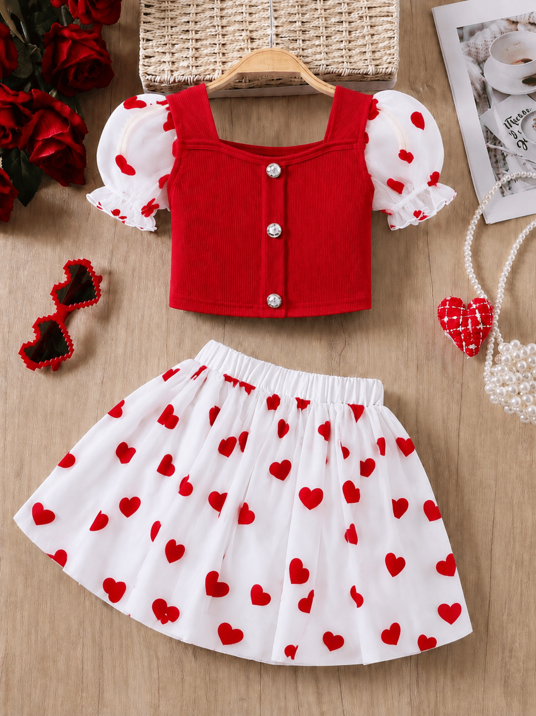 elleen Girls Cotton Blend T-shirt & Skirt Set ( Maroon , Pack of 1 )
