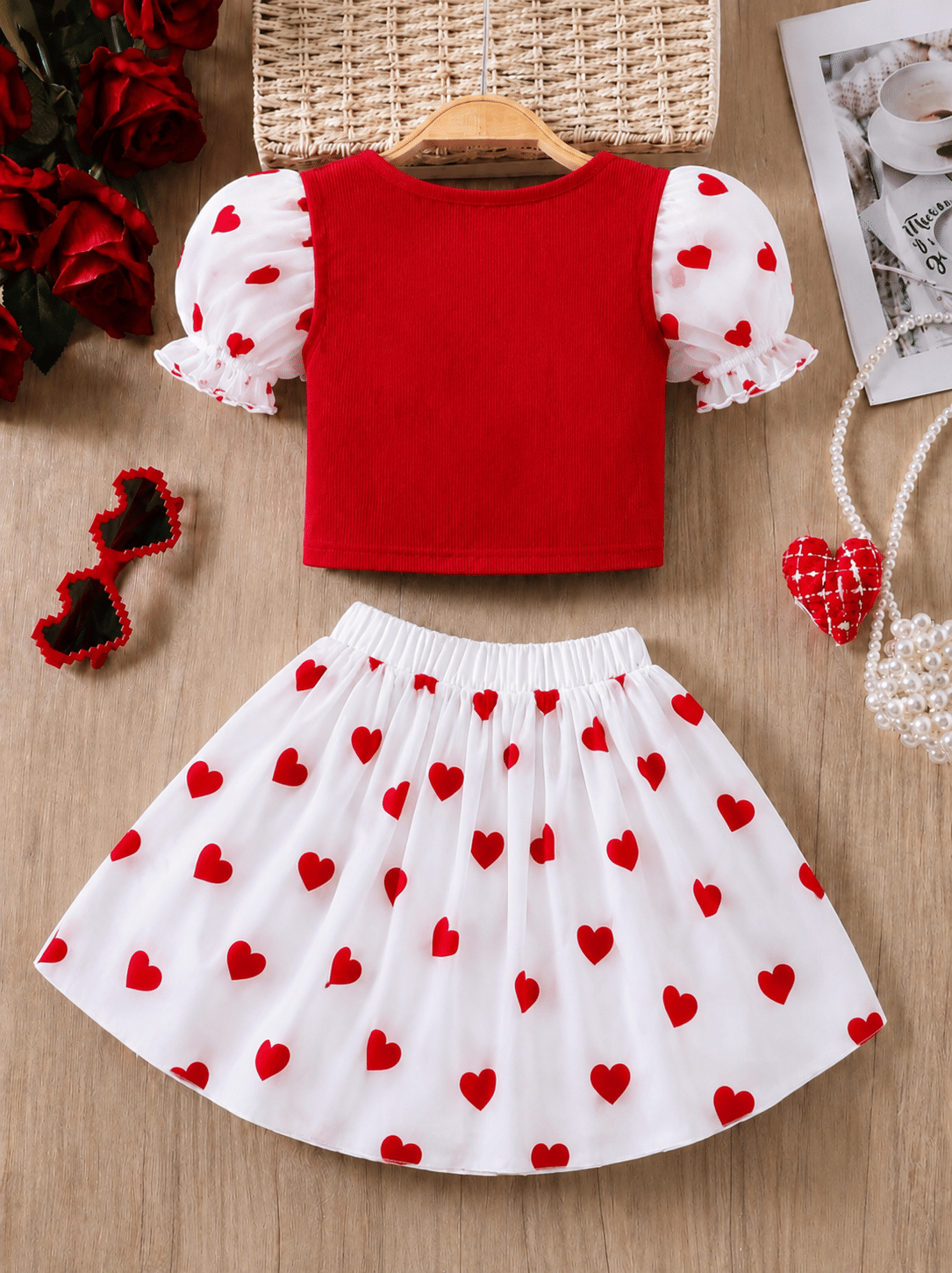elleen Girls Cotton Blend T-shirt & Skirt Set ( Maroon , Pack of 1 ) - Image 2