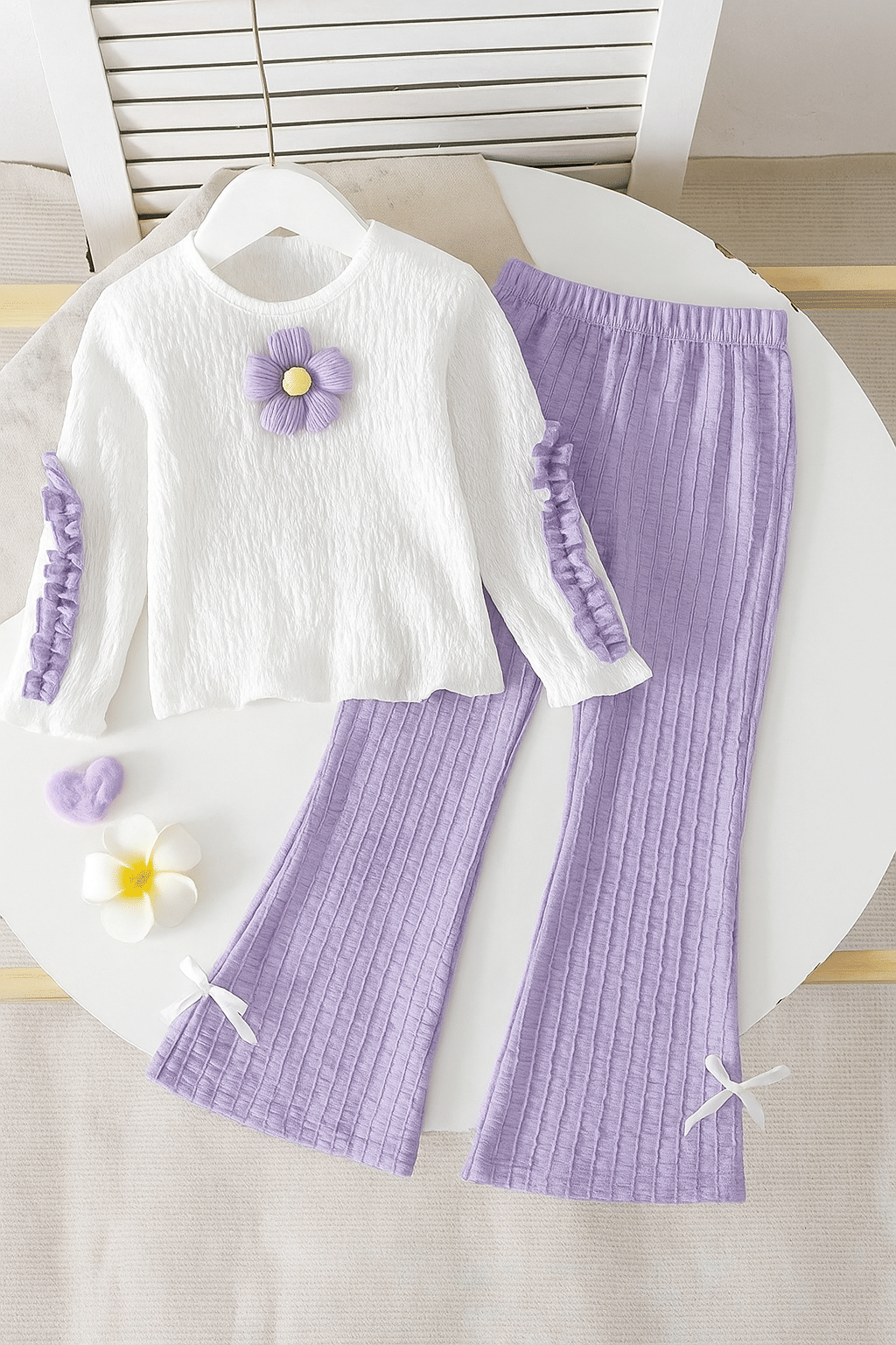 elleen Girls Cotton Blend Top & Pant Set ( Purple , Pack of 1 )