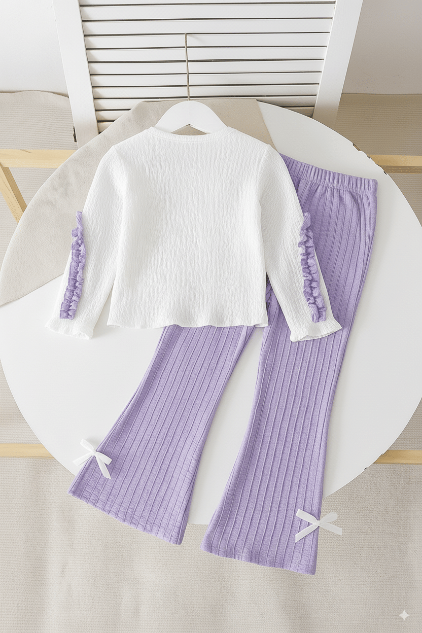 elleen Girls Cotton Blend Top & Pant Set ( Purple , Pack of 1 ) - Image 2