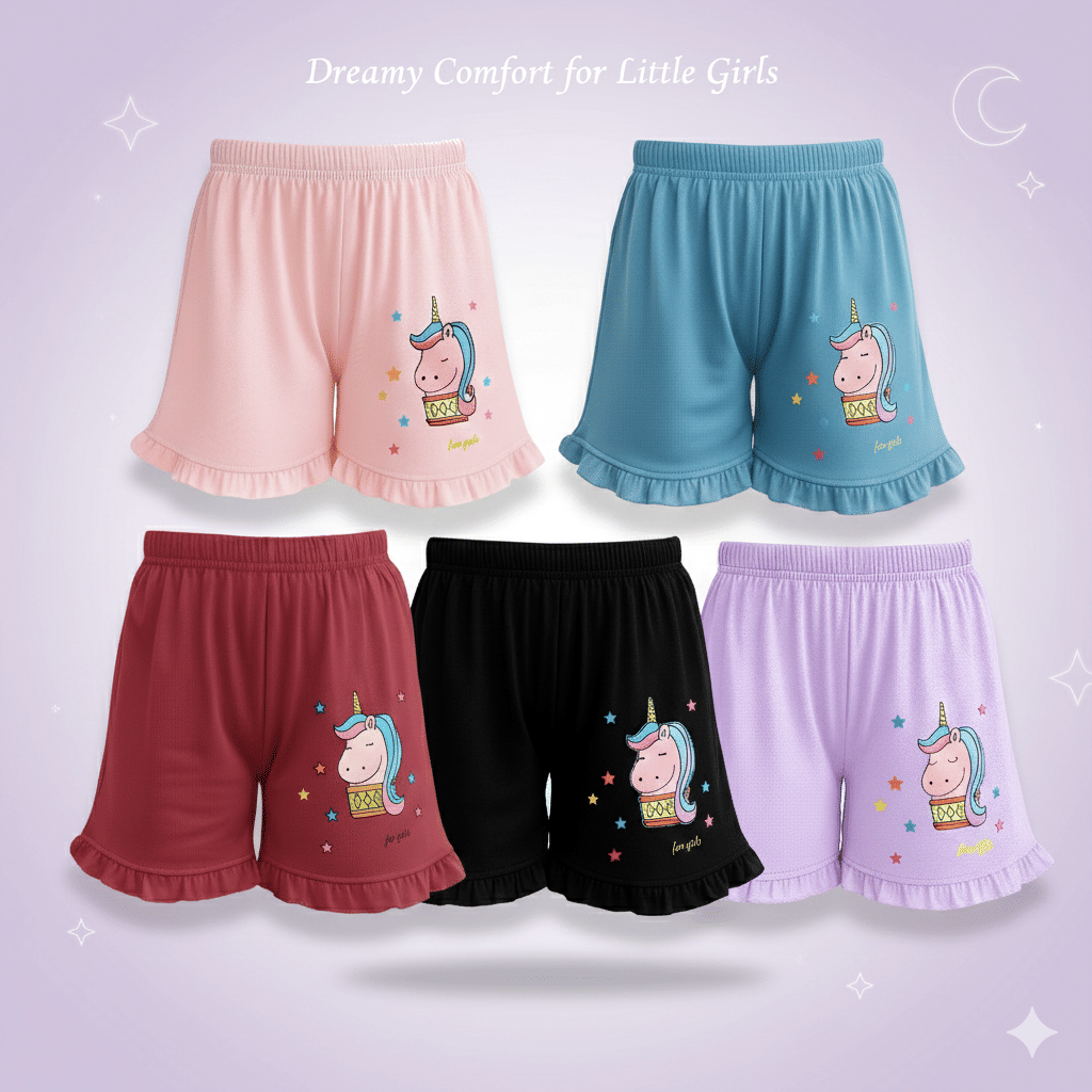 fashionate world Pack of 5 Girls Cotton Shorts ( Multicolor 5 )