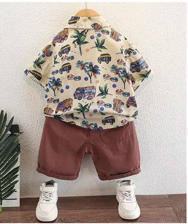 fastdeal Baby Boys Cotton Blend Shirt & Shorts Set ( Brown , Pack of 1 ) - Image 2