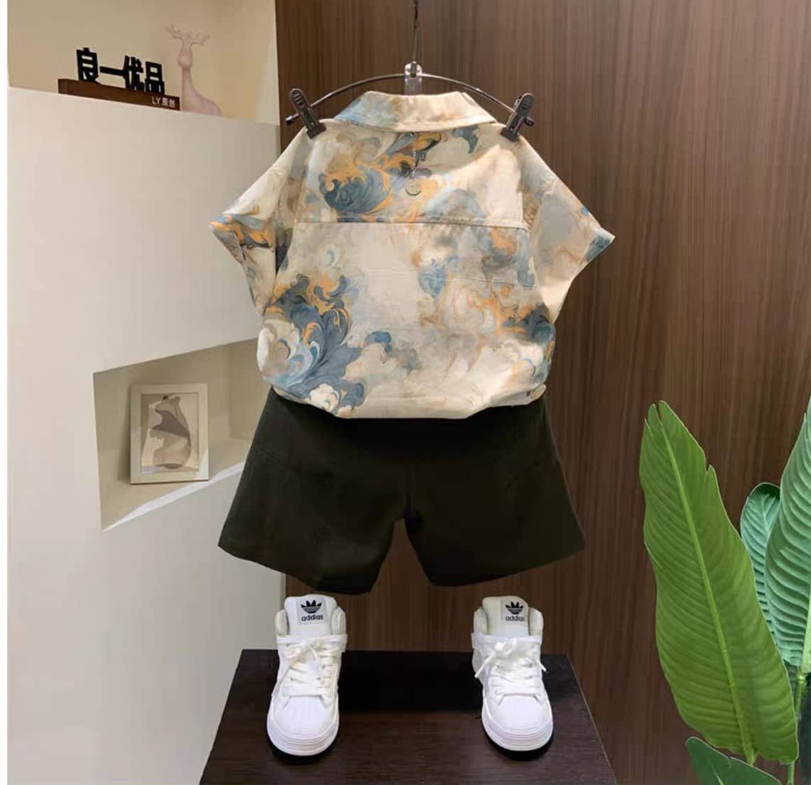 fastdeal Pack of 1 Baby Boys Cotton Blend Shirt & Shorts Set ( Dark Grey ) - Image 2