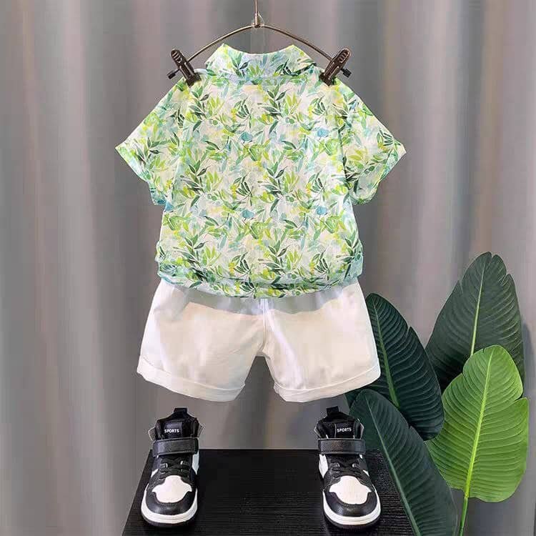 fastdeal Pack of 1 Baby Boys Cotton Blend Shirt & Shorts Set ( Green ) - Image 2