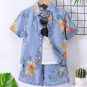 fastdeal Pack of 1 Boys Cotton Shirt & Shorts Set ( Blue )