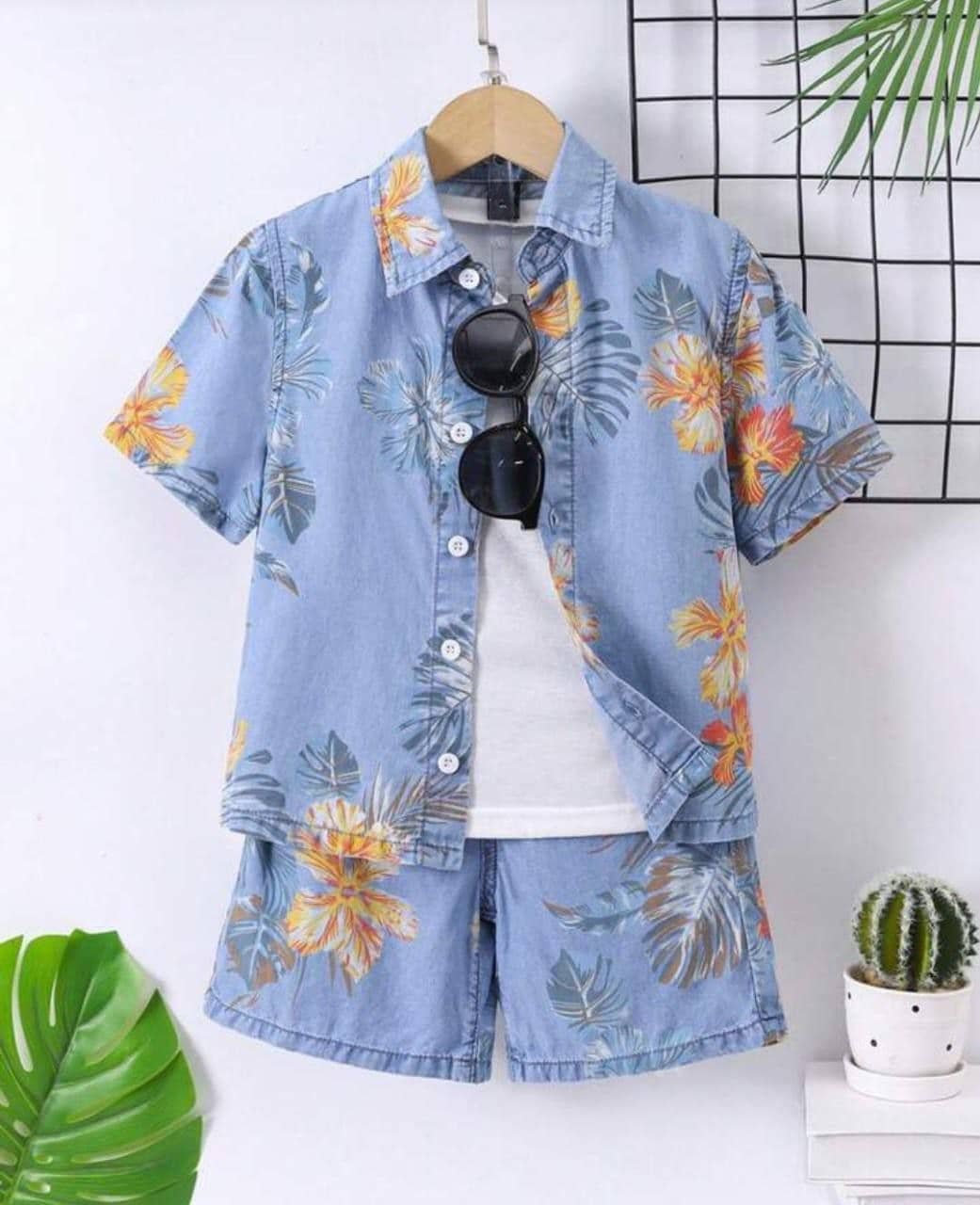 fastdeal Pack of 1 Boys Cotton Shirt & Shorts Set ( Blue )