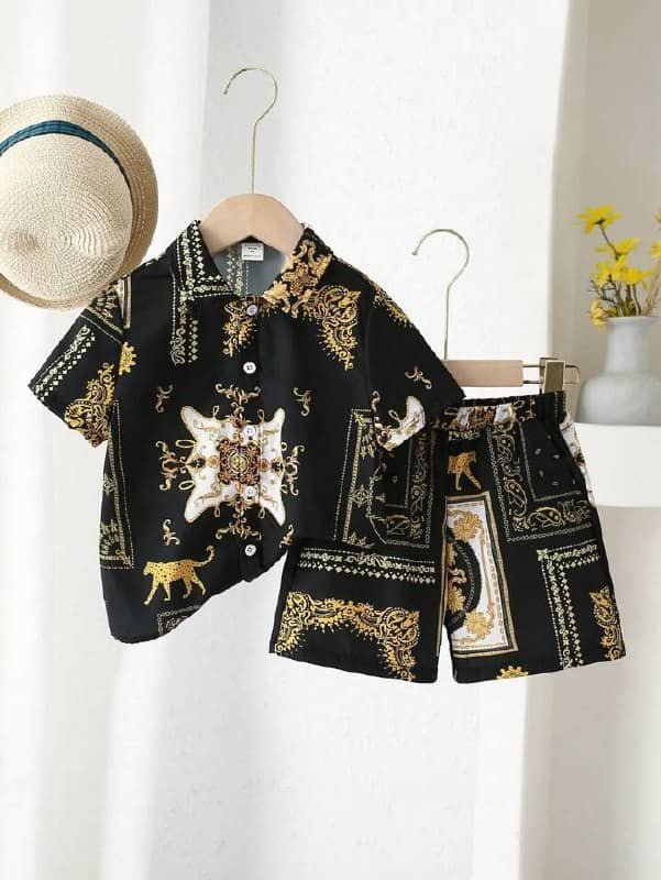 fastdeal Pack of 1 Boys Cotton Shirt & Shorts Set ( Black )