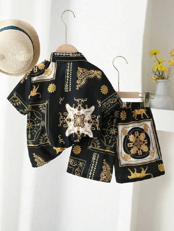 fastdeal Pack of 1 Boys Cotton Shirt & Shorts Set ( Black ) - Image 2