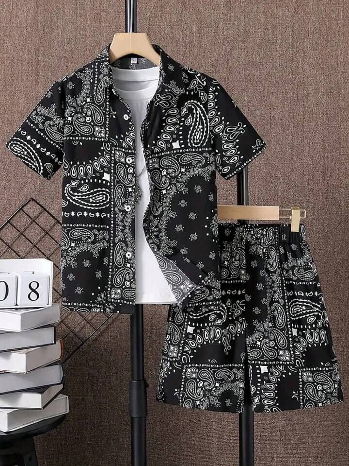 fastdeal Pack of 1 Boys Cotton Blend Shirt & Shorts Set ( Black )