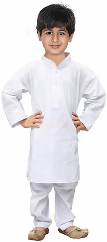 hrr Baby Boys Cotton Blend Solid - Pattern Kurta Pyjama Set ( White , Pack of 1 )