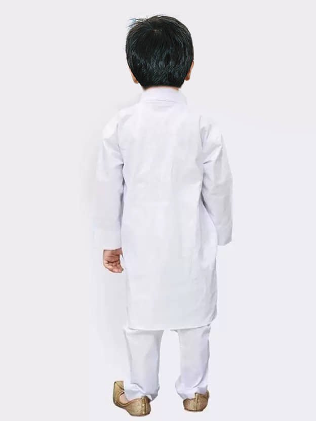 hrr Baby Boys Cotton Blend Solid - Pattern Kurta Pyjama Set ( White , Pack of 1 ) - Image 2