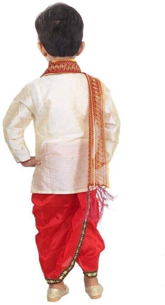 hrr Boys Silk Ethnic - Pattern Dhoti Kurta Set ( Beige , Pack of 1 ) - Image 2