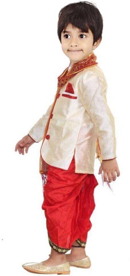 hrr Boys Silk Ethnic - Pattern Dhoti Kurta Set ( Beige , Pack of 1 ) - Image 3