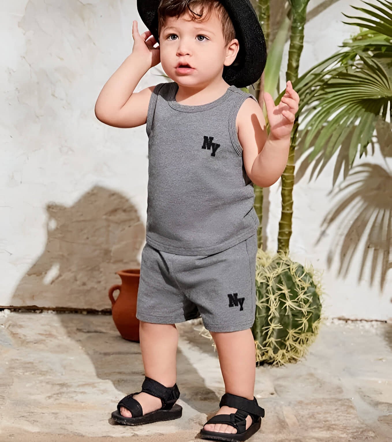 kaseera Pack of 1 Unisex Cotton Blend T-Shirt & Shorts Set ( Grey Melange )