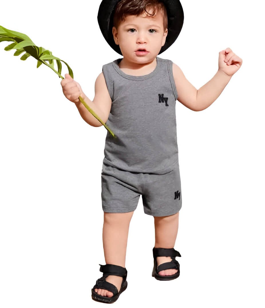 kaseera Pack of 1 Unisex Cotton Blend T-Shirt & Shorts Set ( Grey Melange ) - Image 2