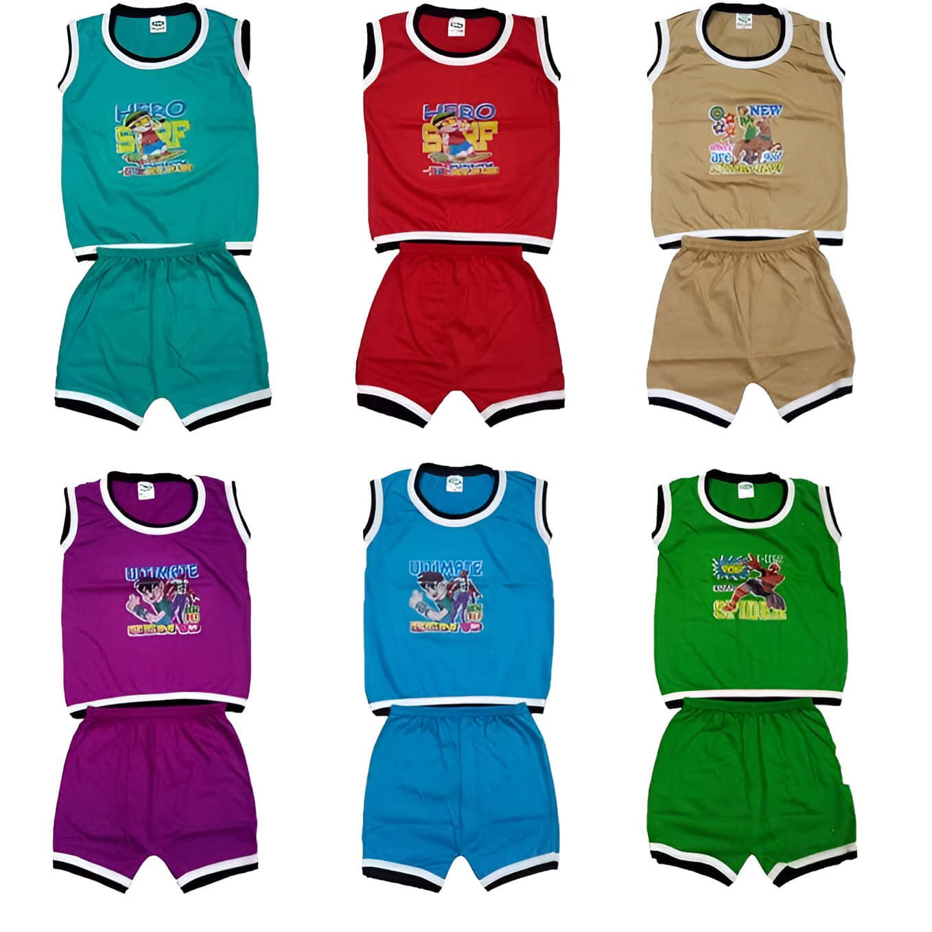 kaseera Pack of 6 Unisex Cotton Blend T-Shirt & Shorts Set ( Multicolor )