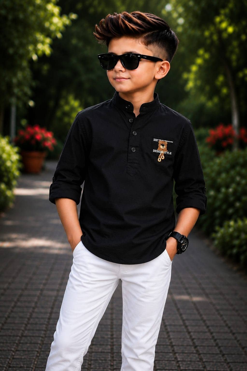 kiyansh club Pack of 1 Boys 100% Cotton Full Sleeves Shirt ( Black )