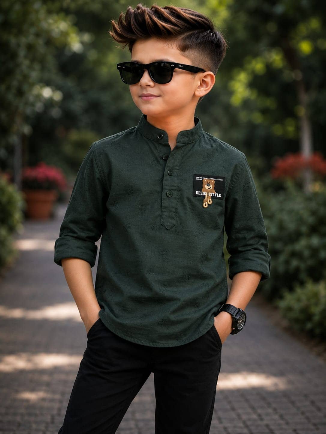 kiyansh club Pack of 1 Boys 100% Cotton Full Sleeves Shirt ( Green )