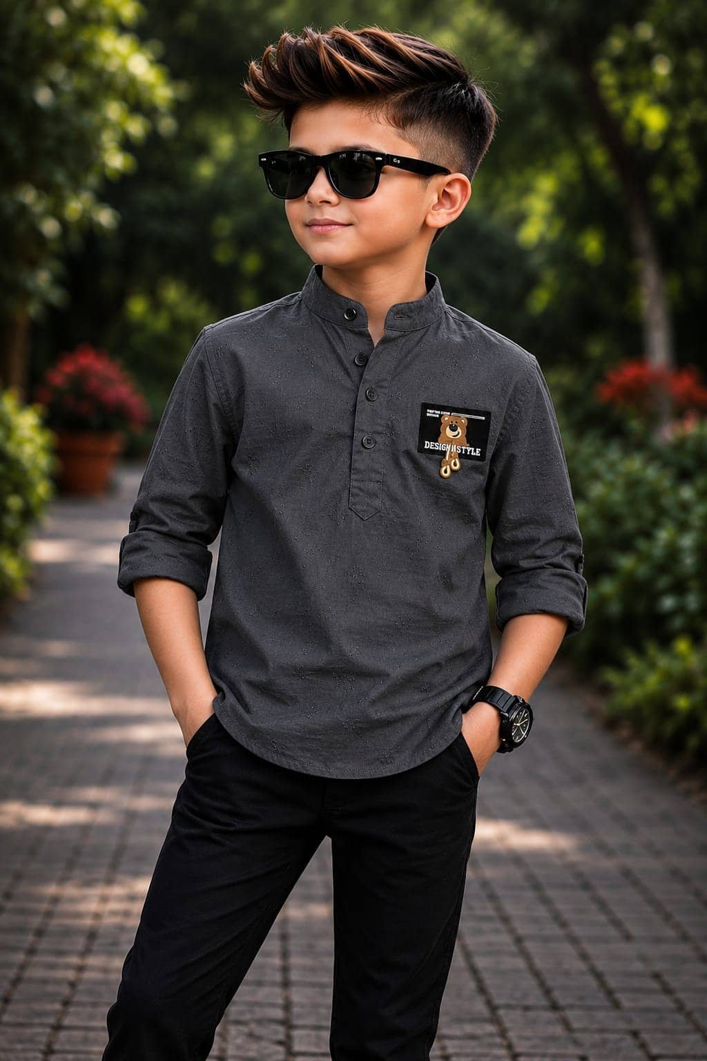 kiyansh club Pack of 1 Boys 100% Cotton Full Sleeves Shirt ( Grey )