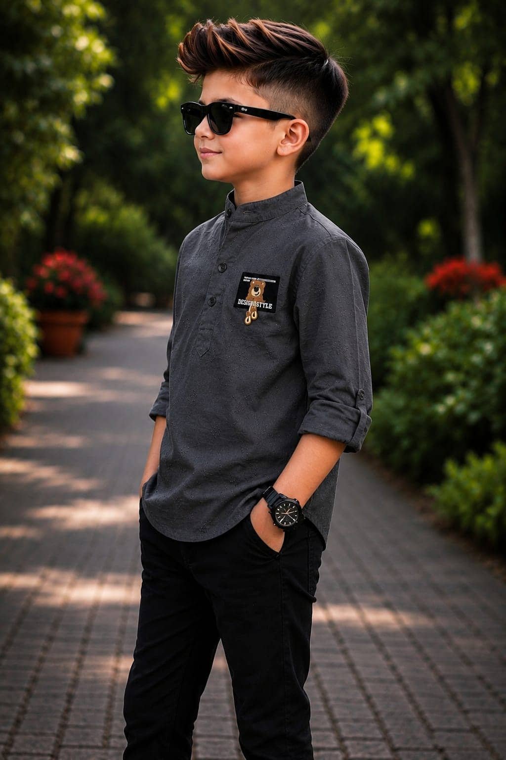 kiyansh club Pack of 1 Boys 100% Cotton Full Sleeves Shirt ( Grey ) - Image 2
