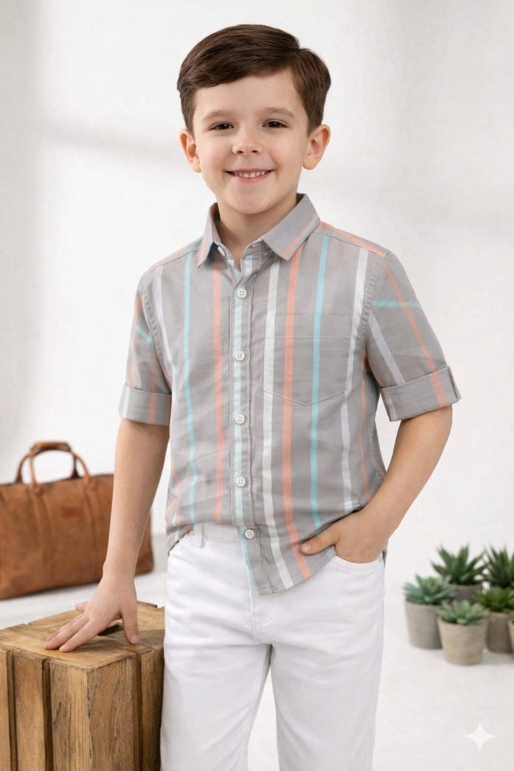 kiyansh club Pack of 1 Boys 100% Cotton Full Sleeves Shirt ( Grey )