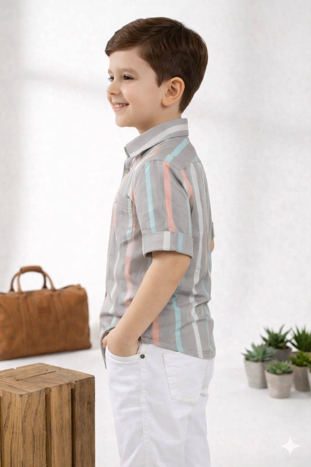 kiyansh club Pack of 1 Boys 100% Cotton Full Sleeves Shirt ( Grey ) - Image 3