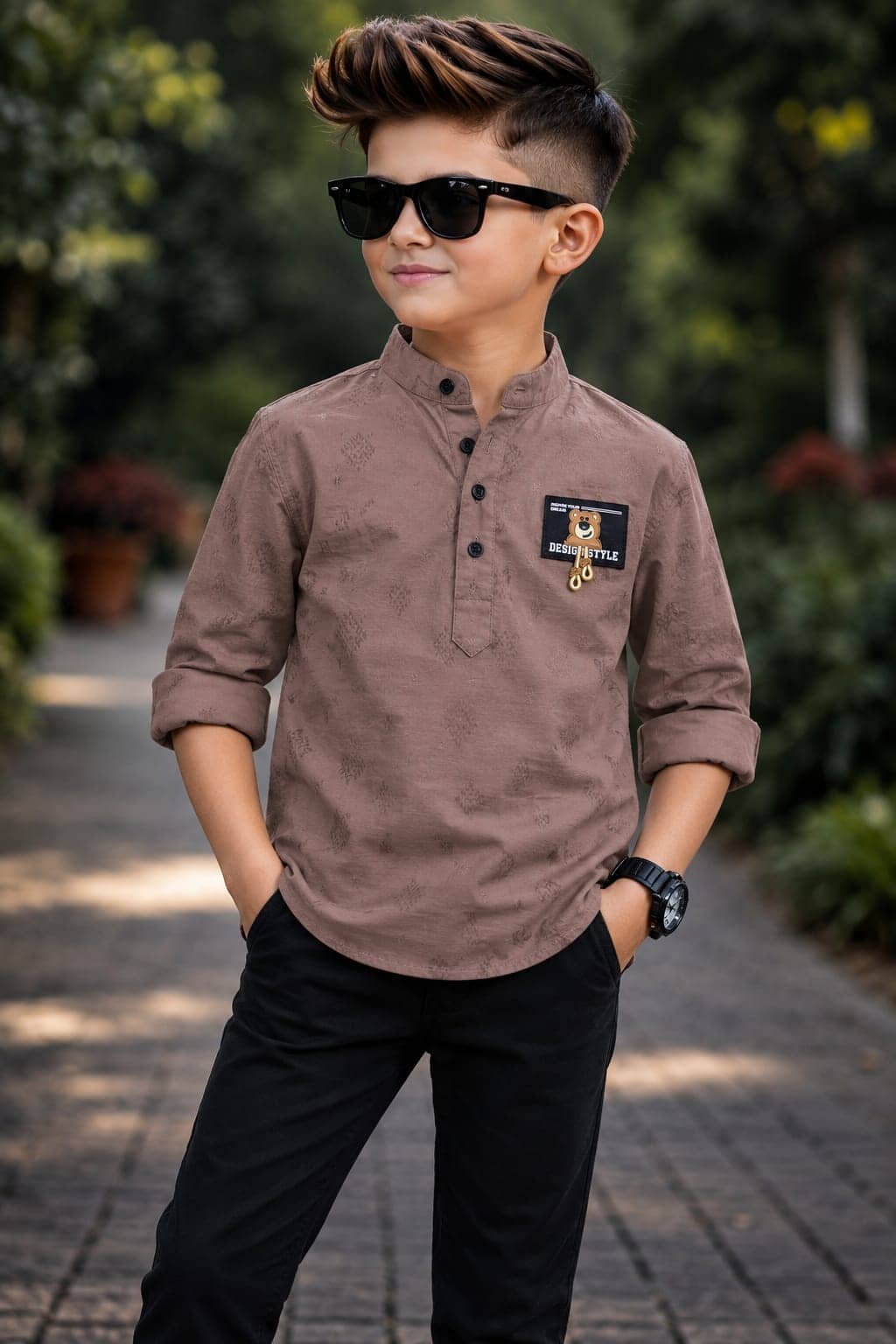 kiyansh club Pack of 1 Boys 100% Cotton Full Sleeves Shirt ( Brown )