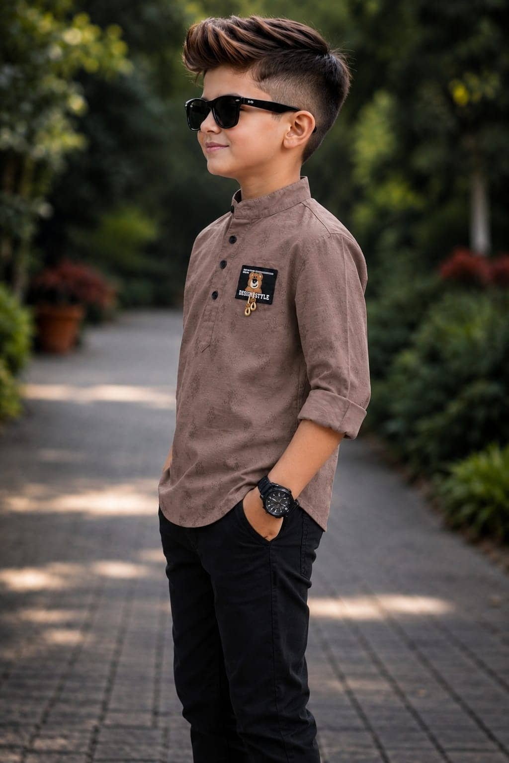 kiyansh club Pack of 1 Boys 100% Cotton Full Sleeves Shirt ( Brown ) - Image 2
