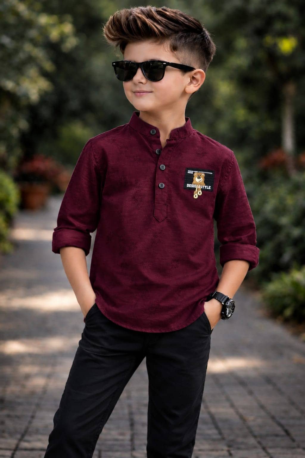 kiyansh club Pack of 1 Boys 100% Cotton Full Sleeves Shirt ( Maroon )