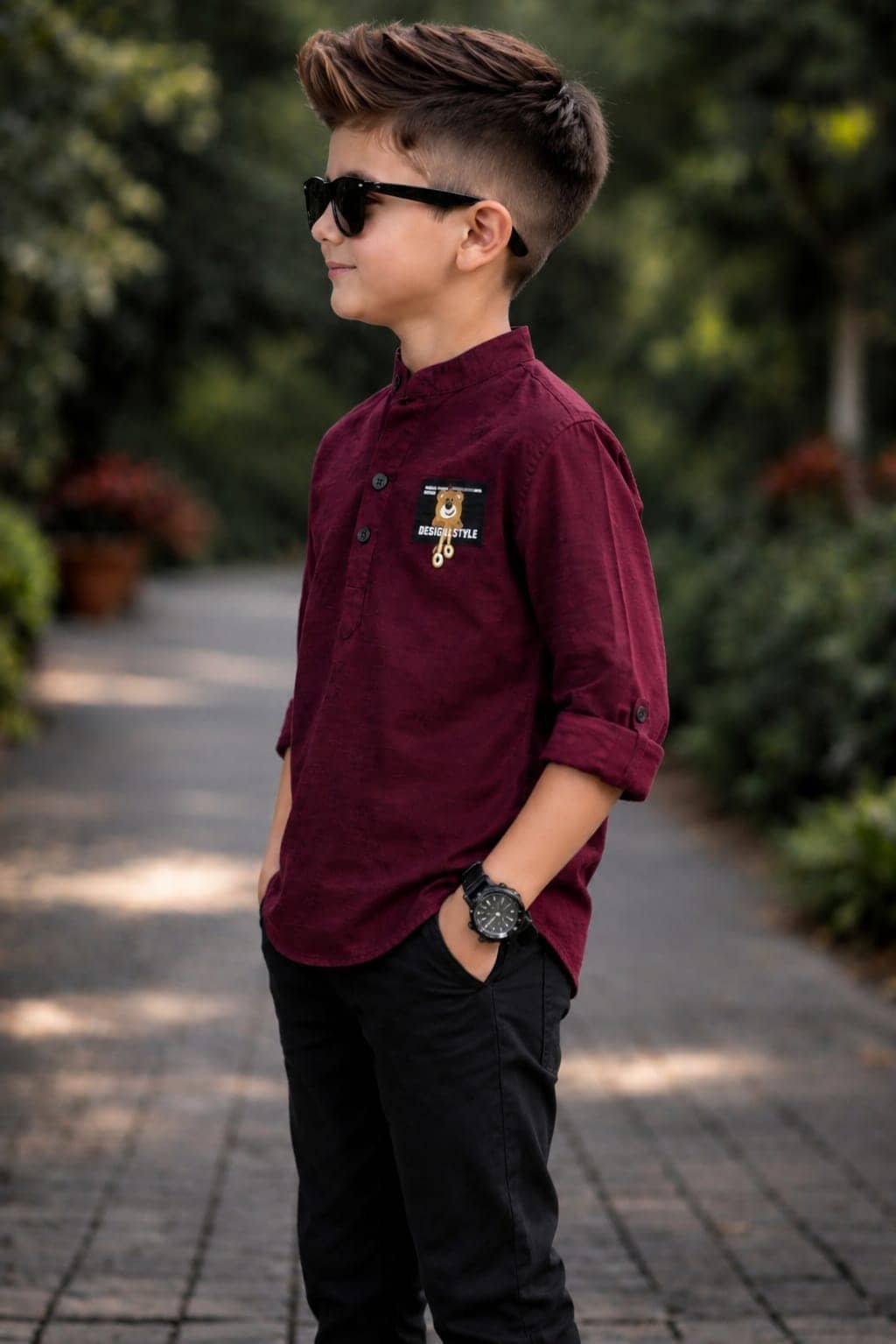 kiyansh club Pack of 1 Boys 100% Cotton Full Sleeves Shirt ( Maroon ) - Image 2