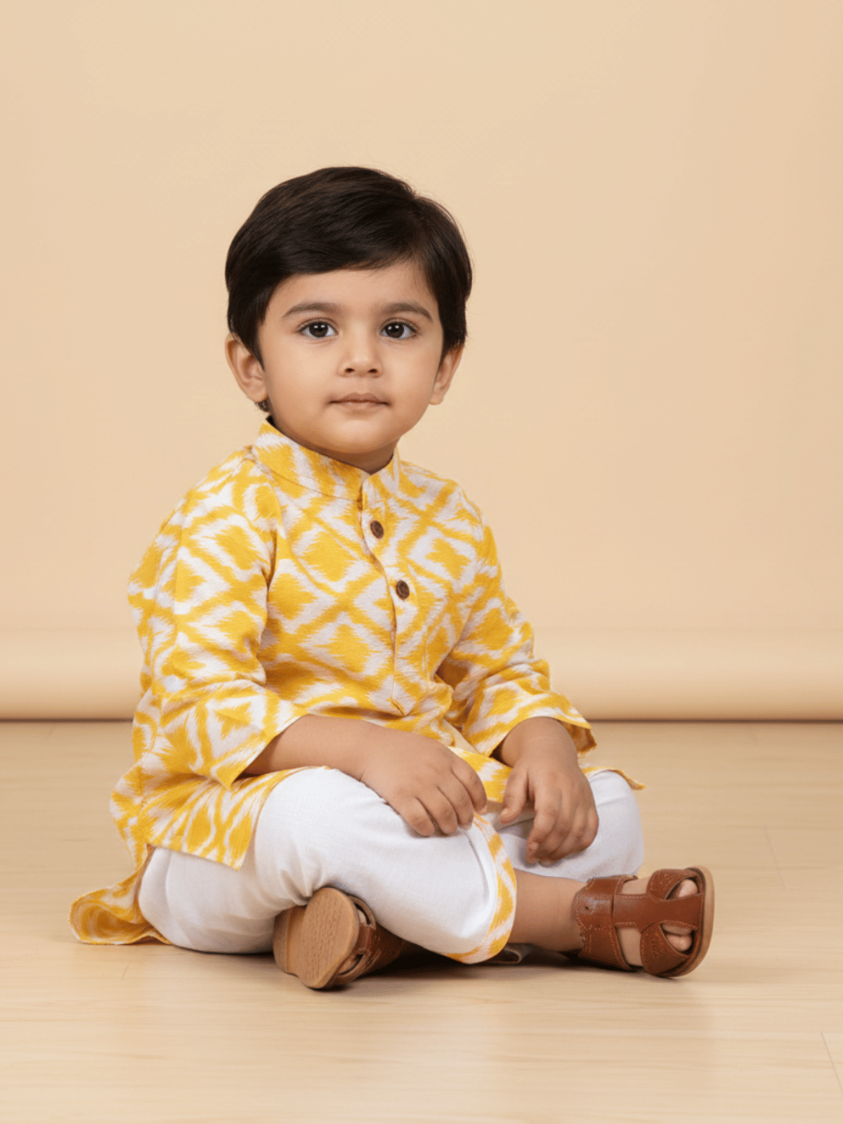 mustmom Baby Boys Cotton Blend Yellow,White Dhoti Kurta Set ( Pack of 1 )