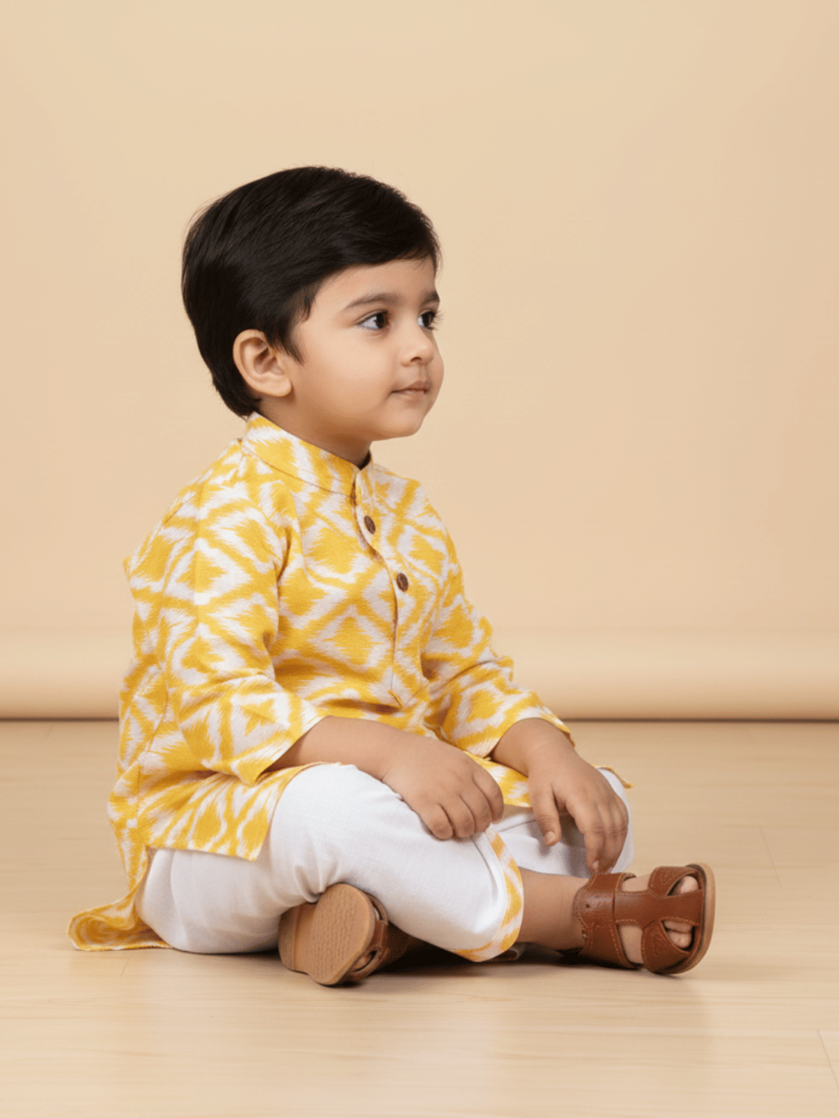 mustmom Baby Boys Cotton Blend Yellow,White Dhoti Kurta Set ( Pack of 1 ) - Image 2