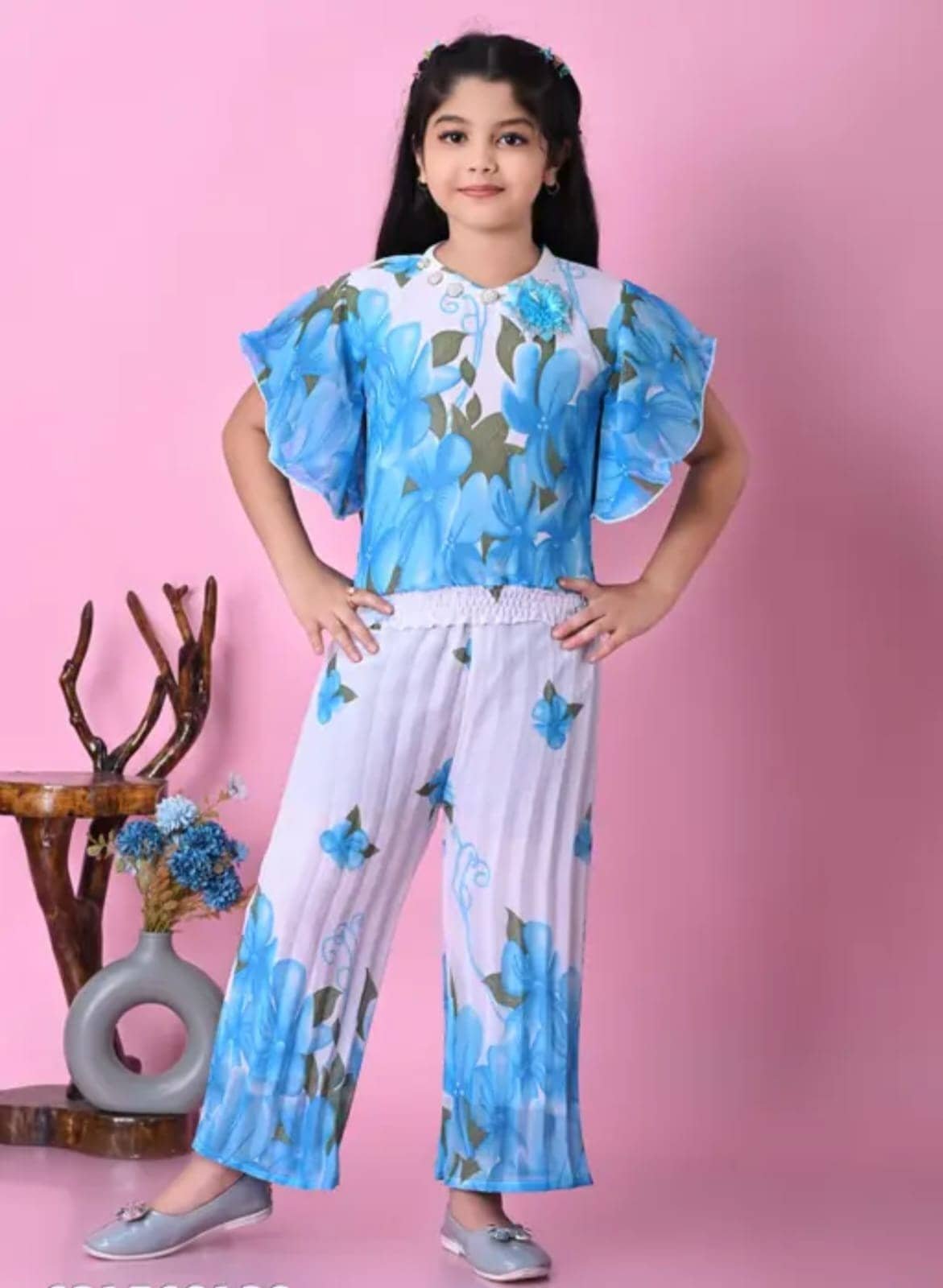 new sarika dresses Baby Girls Chiffon Top & Pant Set ( Blue , Pack of 1 )