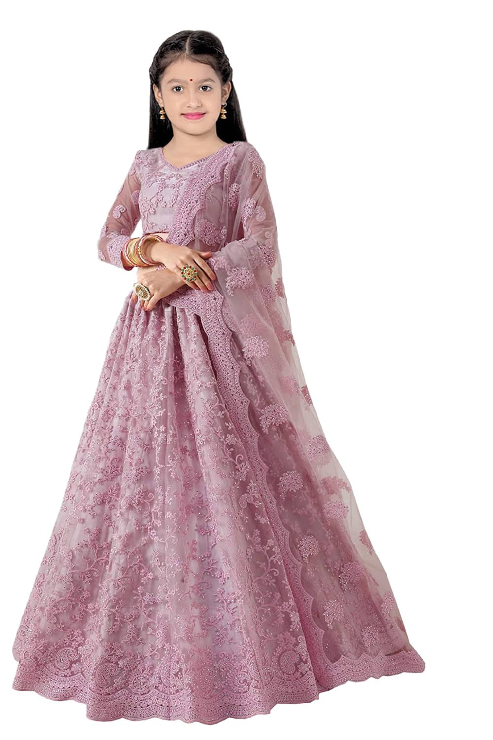 piludi Net Lehenga Choli Set For Girls ( Pack of 1 , Pink )