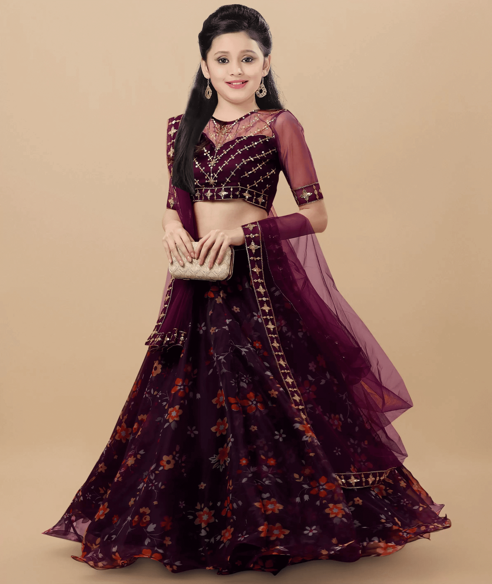 piludi Organza Lehenga Choli Set For Girls ( Pack of 1 , Purple )