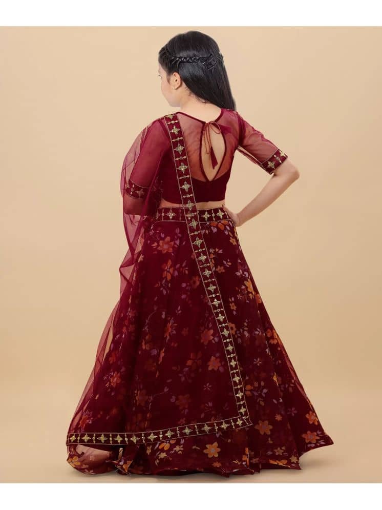 piludi Organza Lehenga Choli Set For Girls ( Pack of 1 , Maroon ) - Image 2