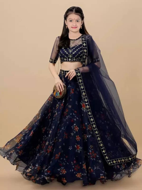 piludi Organza Lehenga Choli Set For Girls ( Pack of 1 , Blue )