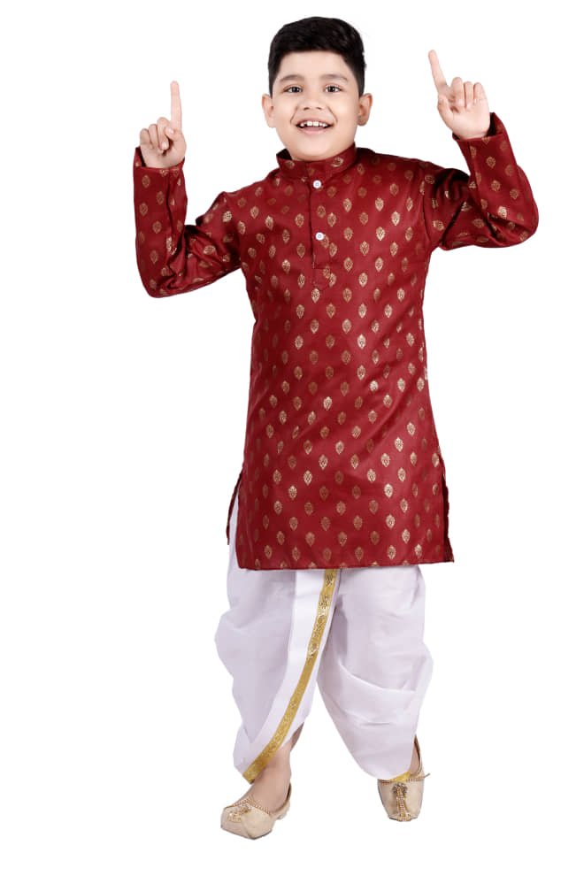 s muktar garments Baby Boys Cotton Ethnic - Pattern Dhoti Kurta Set ( Maroon , Pack of 1 )