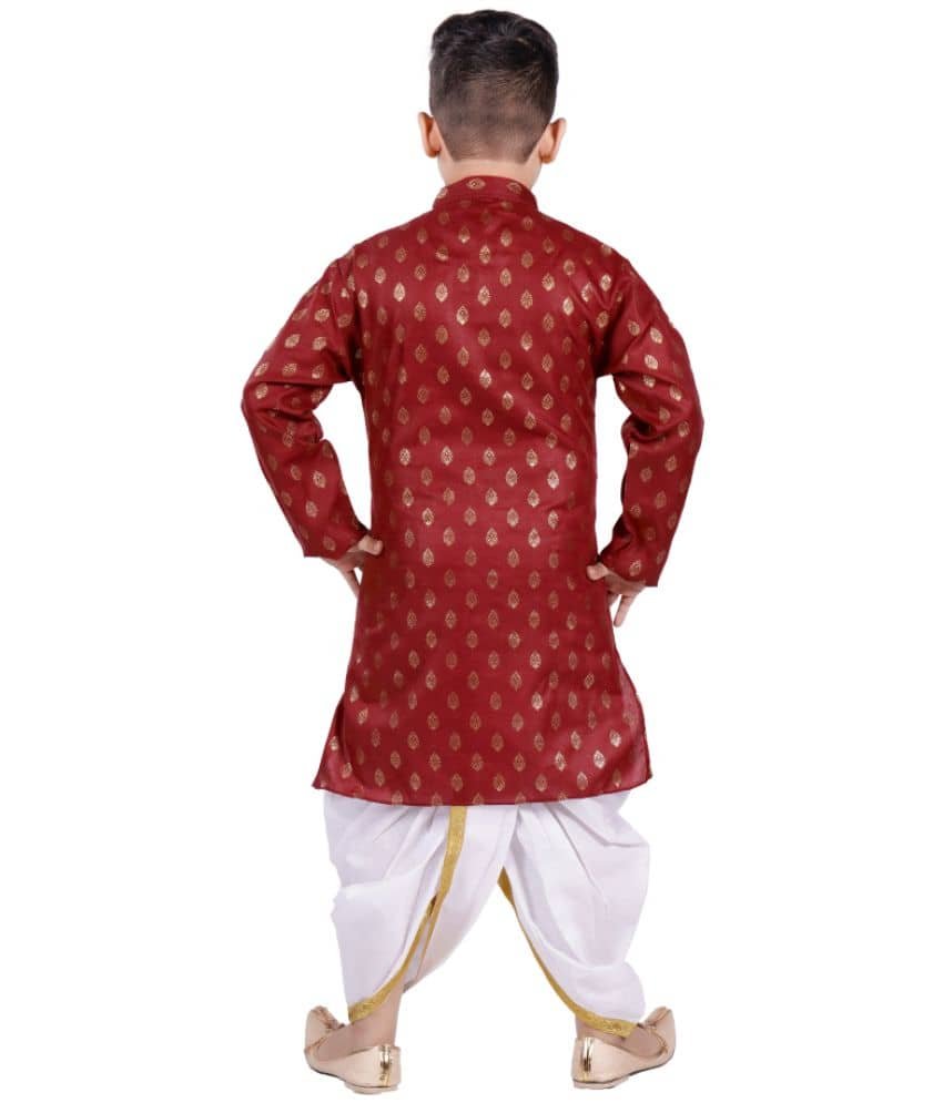 s muktar garments Baby Boys Cotton Ethnic - Pattern Dhoti Kurta Set ( Maroon , Pack of 1 ) - Image 2