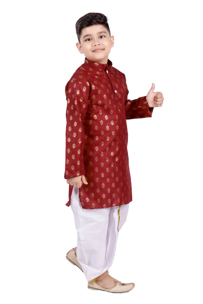 s muktar garments Baby Boys Cotton Ethnic - Pattern Dhoti Kurta Set ( Maroon , Pack of 1 ) - Image 3